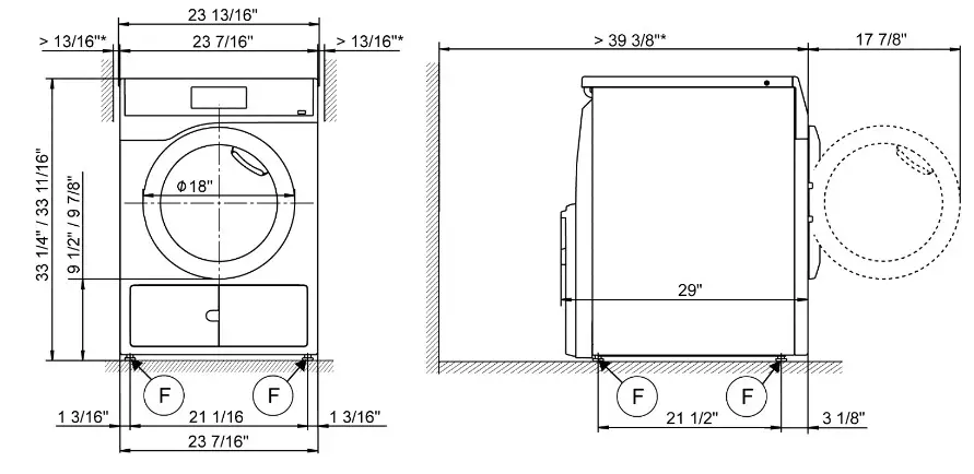 Miele PDR 908 HP Heat-Pump Dryer - Machine dimensions
