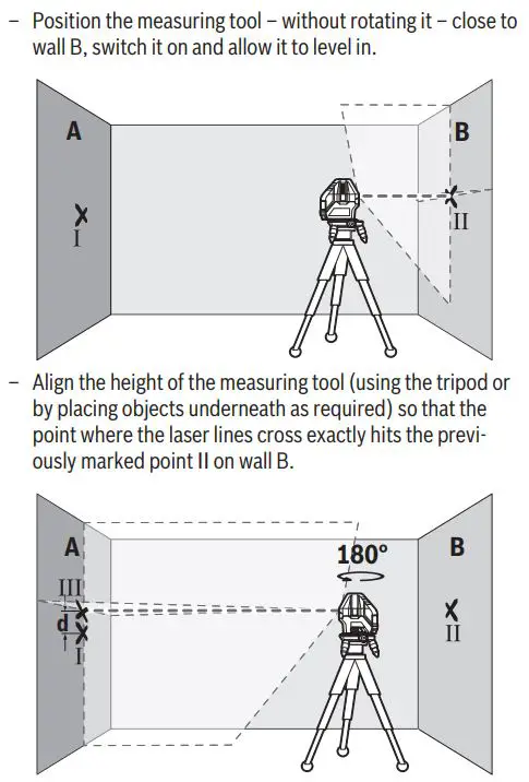BOSCH GLL 3-15 X Professional Line Laser Instruction Manual - Checking the Height Accuracy of the Horizontal Line