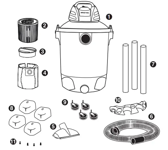 shop vac SL14 Series 12 Gallon 6.0 Peak HP Stainless Steel Wet Dry Vac - CARTON CONTENTS