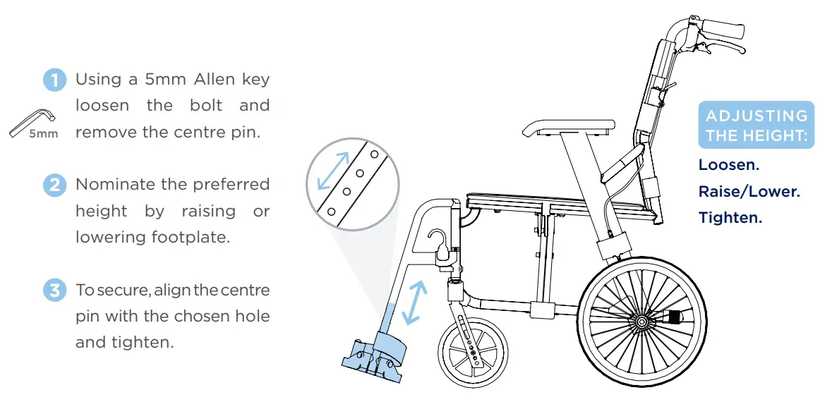 aspire MWS449800 Socialite Wheelchair User Manual - Adjusting Legrest Height