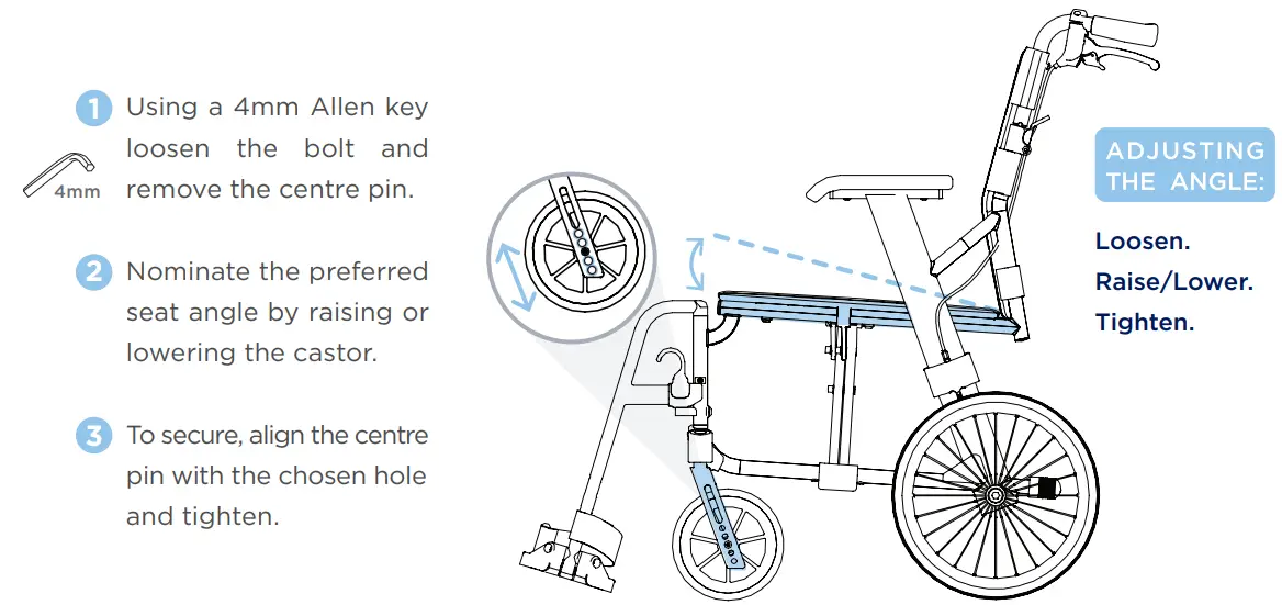 aspire MWS449800 Socialite Wheelchair User Manual - Adjusting Seat Angle