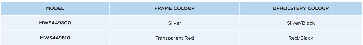 aspire MWS449800 Socialite Wheelchair User Manual - Product Finishes
