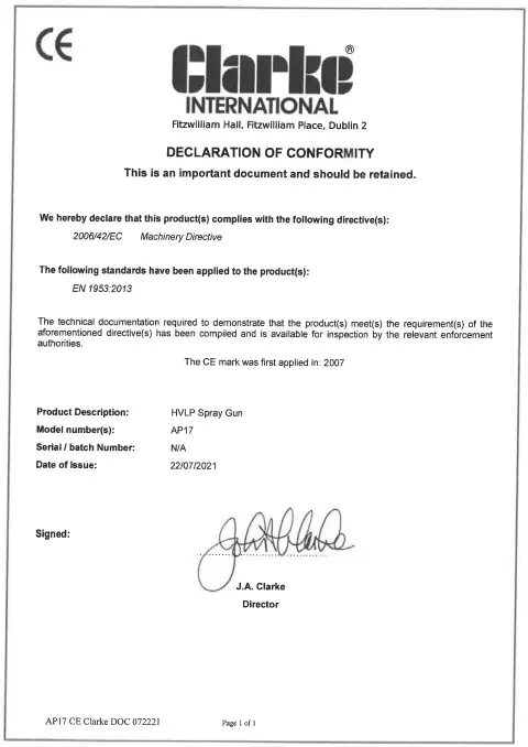 DECLARATION OF CONFORMITY