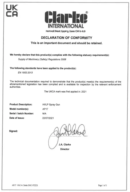 DECLARATION OF CONFORMITY