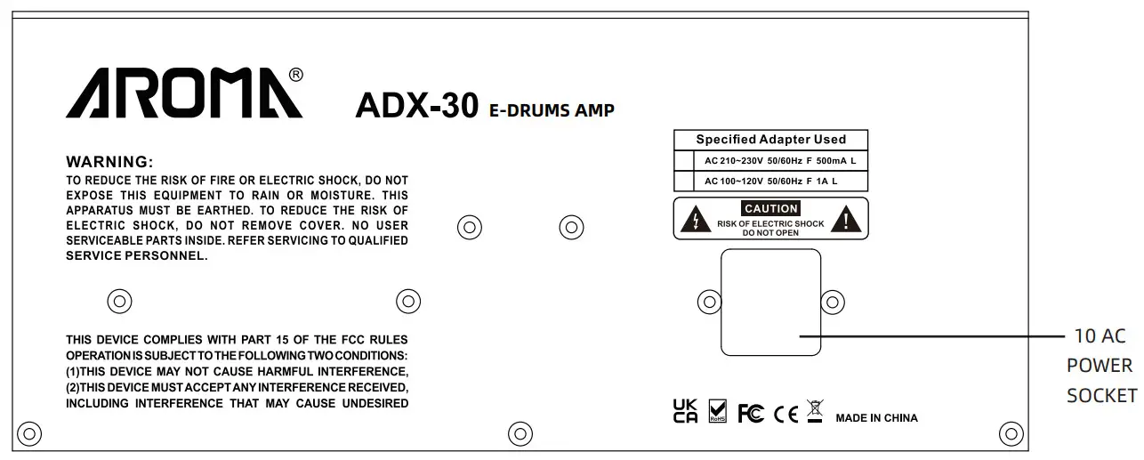 Aroma ADX 30 WATTS AMPLIFIER FOR ELECTRONIC DRUMKIT - font panel
