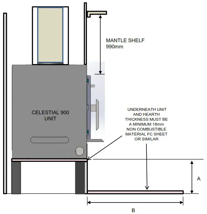 KEMLAN NZ CELESTIAL 900 Softwood with Fan - HEARTH MEASUREMENT 1