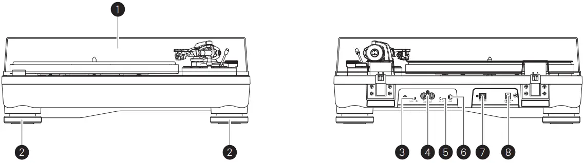 audio technica AT LP5X Fully Manual Direct Drive Turntable - rear view diagram