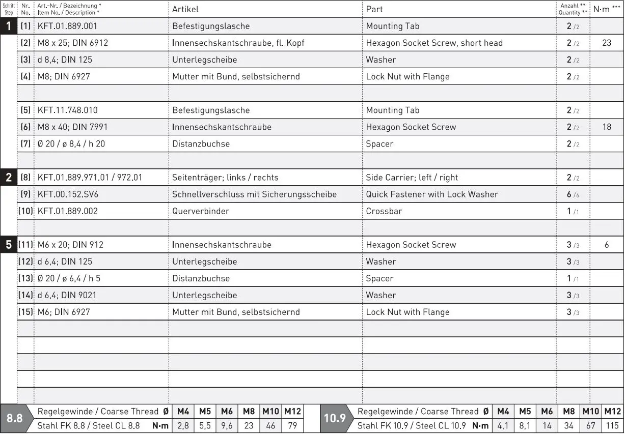 SW-MOTECH BC.SYS.01.889.20000 SysBag 30 Bag System Instruction Manual - Parts list
