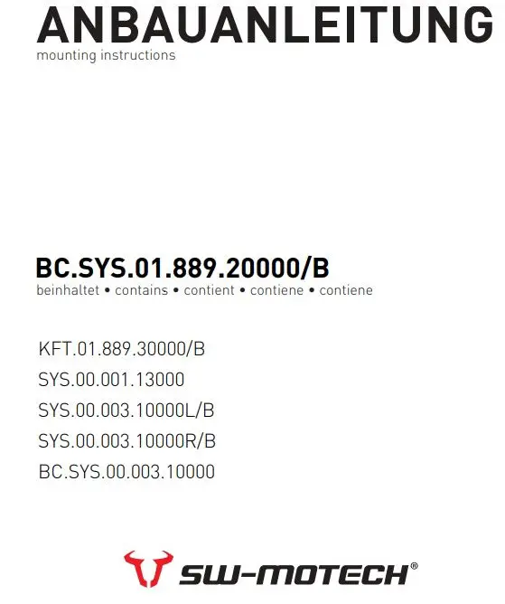 SW-MOTECH BC.SYS.01.889.20000 SysBag 30 Bag System Instruction Manual
