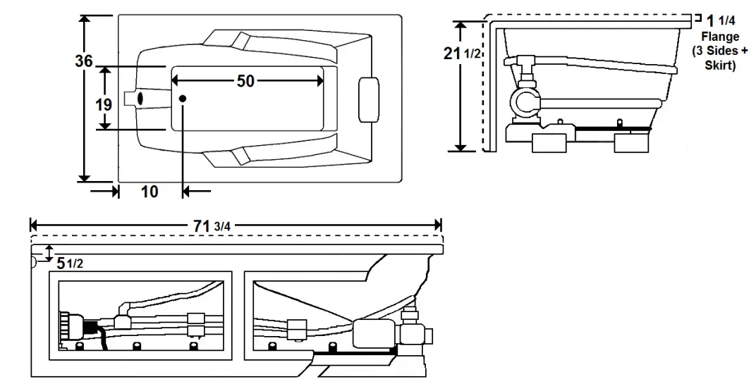 Laurel Mountain 3672MWASR064 72 Inch x 36 Inch Skirted Acrylic Combo Bath - fig 2