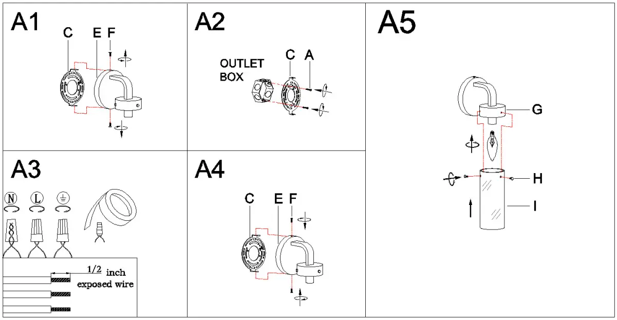 ZEVNI A04767W1 Conny 10 Inch H Black Wall Sconce - assembly