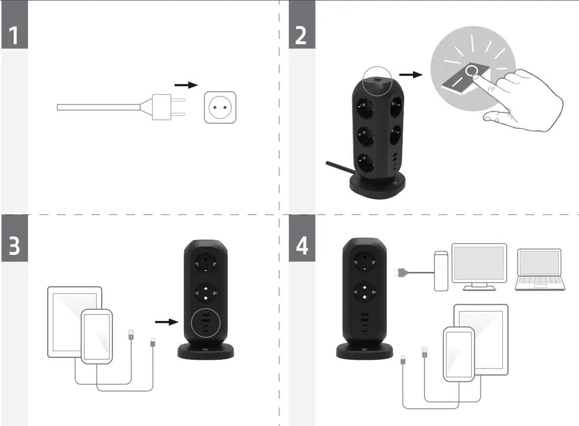 ewent-EW3862-AC-Power-Tower-Block-11-Outlets-with-2-USB-- Ports-2-USB-Ports-FIG-1