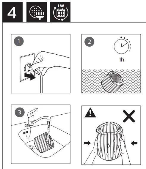 PHILIPS Humidifier 3000 Series 10 (up to 45 m² User Manual - Clean the humidification filter every week