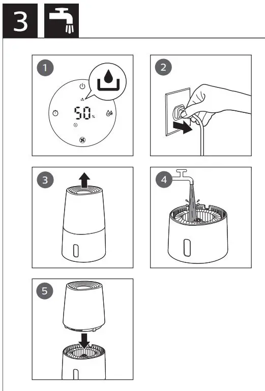 PHILIPS Humidifier 3000 Series 10 (up to 45 m² User Manual - humidification filte Clean and attach
