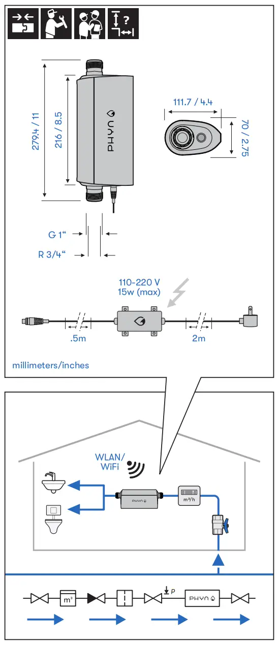 PHYN PHYPF007 V2 Smart Home Water Monitor