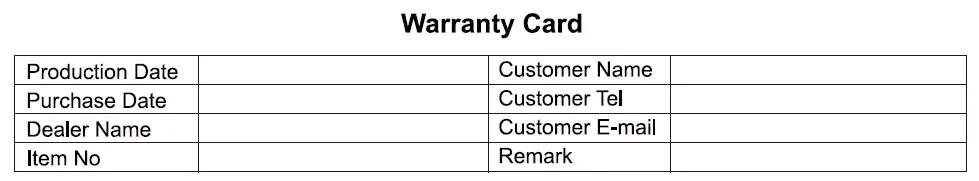 Warranty Card