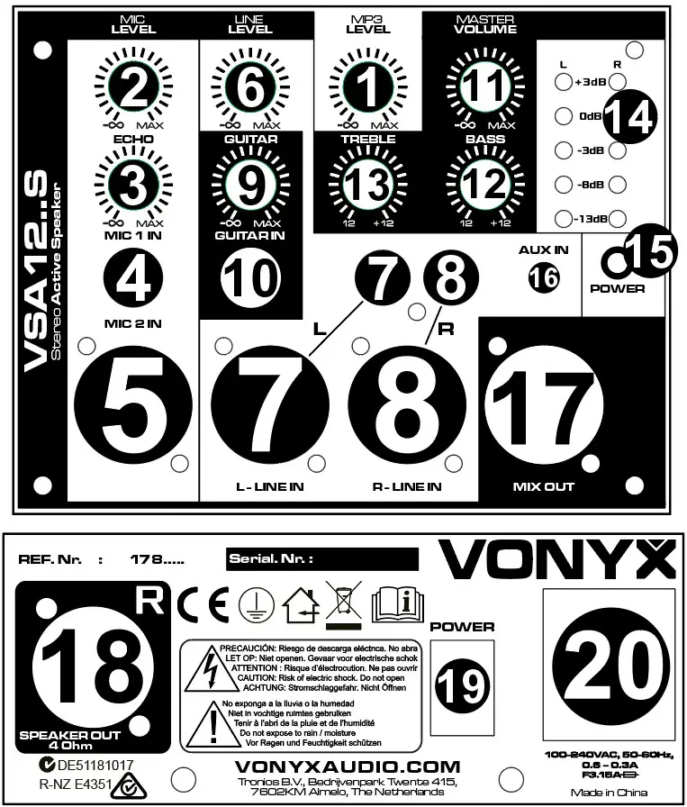 VONYX 178 140 VSA Active Stereo Speaker Set 1215 Inch - REAR PANEL