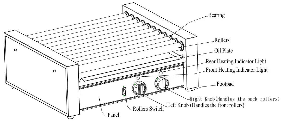 AVANTCO 177RG1830 Hot Dog Roller Grills - Parts Identification