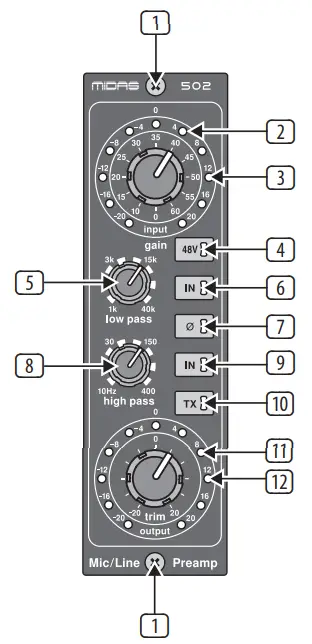 MIDAS 500 Series Microphone Preamplifier Controls