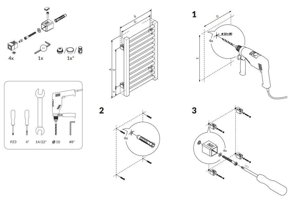 TERMA 2425BTU Angus Radiator 1460 520mm Silver - Fig 1