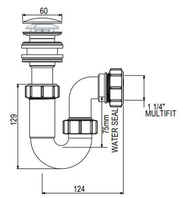 McALPINE BK2 Centre PIN 60mm Basin Waste and 1 14 Inch P TRAP-1