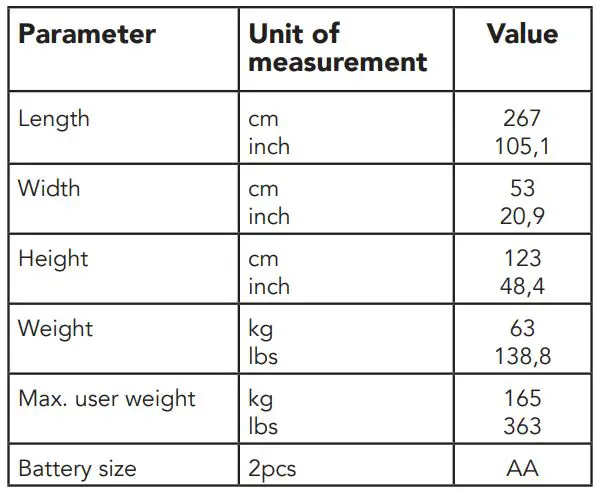 TUNTURI Platinum PRO Upright Bike User Manual - Technical data