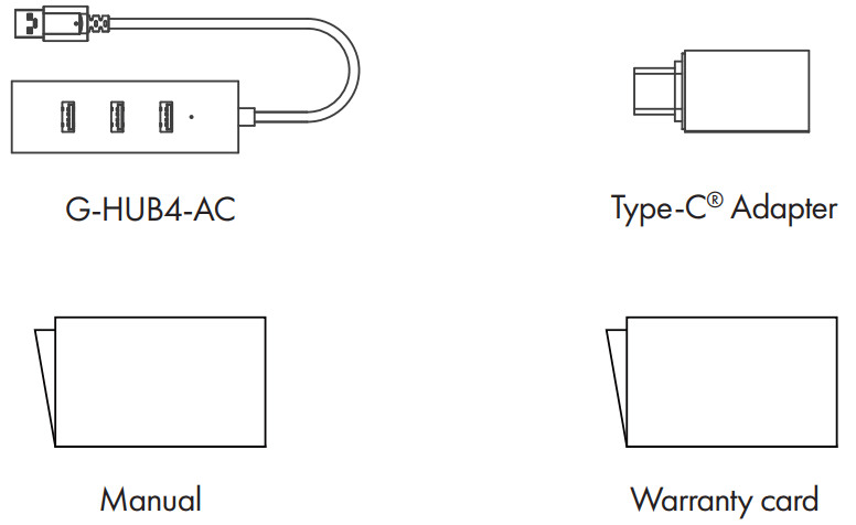 GRAUGEAR G HUB4 AC 4 Port Type A USB 30 Hub - Package Contents