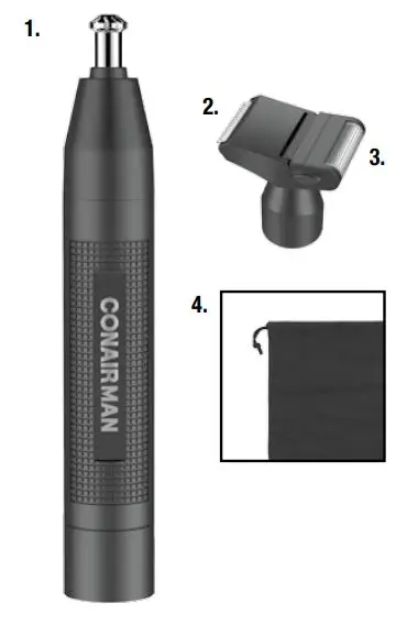CONAIR PG1000 Battery Powered Ear and Nose Hair Trimmer - TRIMMER FEATURES