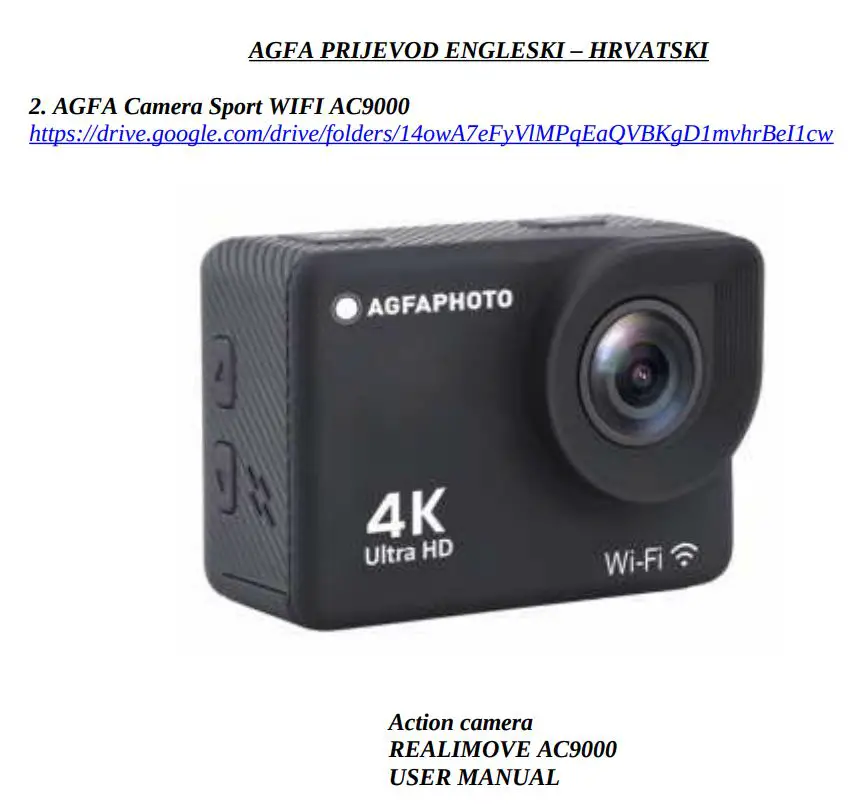 HRVATSKI AGFA Camera Sport WIFI AC9000 Instructions