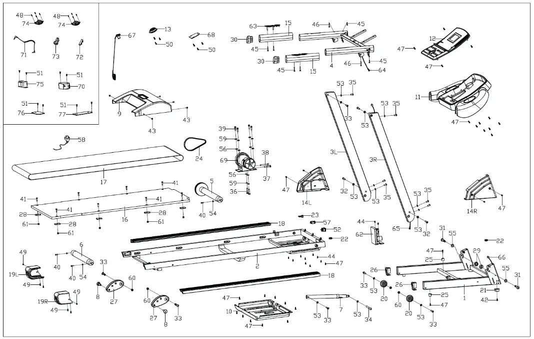 FRONTIER FRB210 Treadmill Running Exercise Machine - Exploded