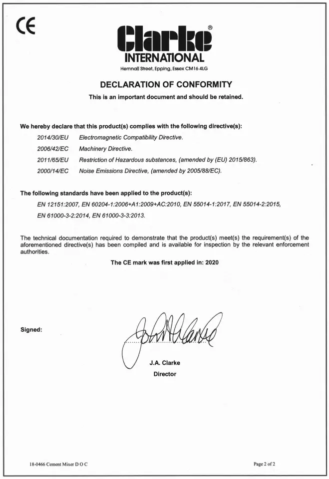 DECLARATION OF CONFORMITY