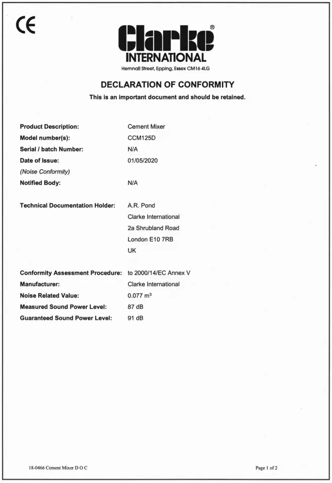 DECLARATION OF CONFORMITY