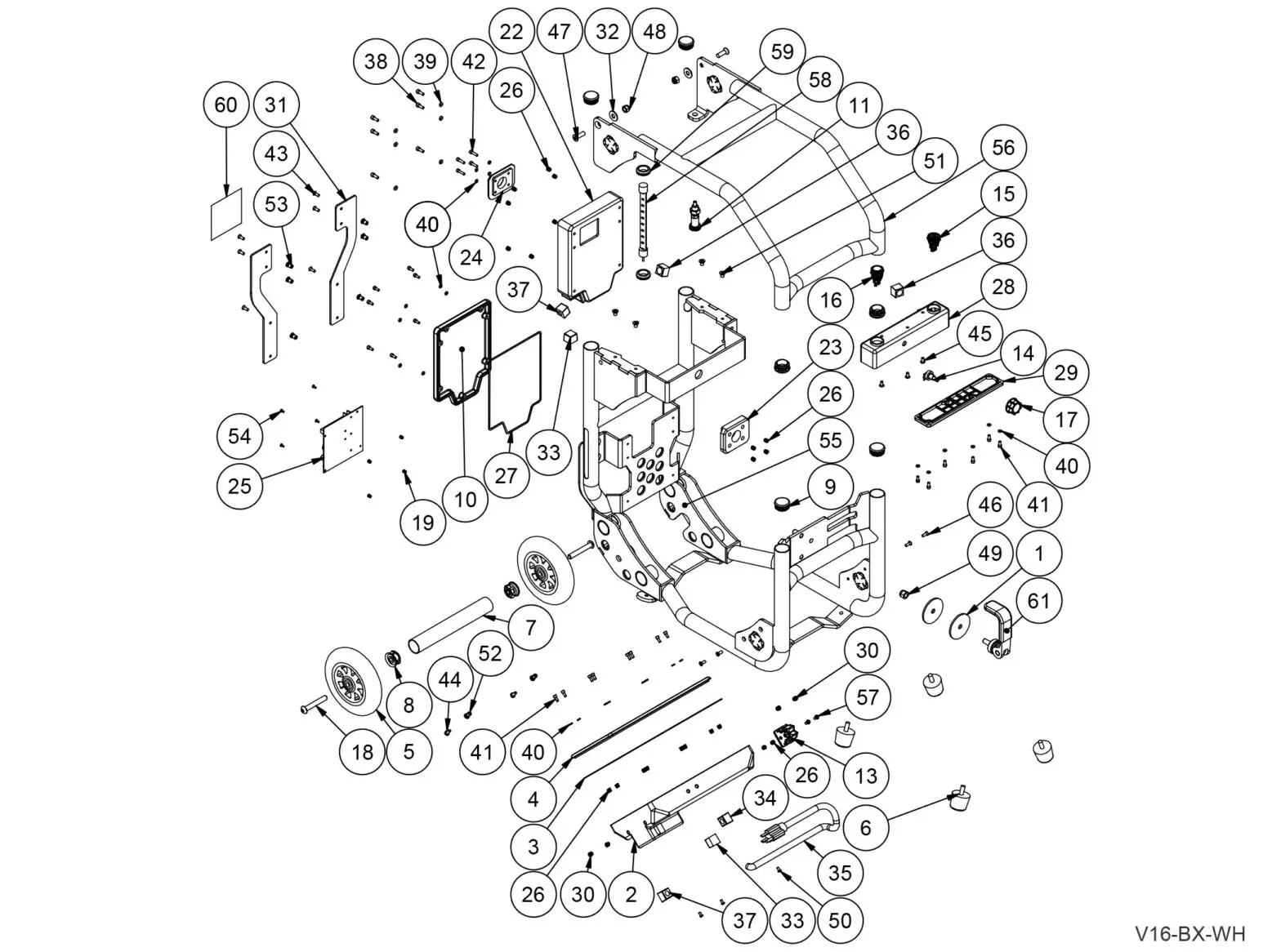 SUPER VAC V16-BL-WH Super Battery Powered Fans - Frame Exploded View