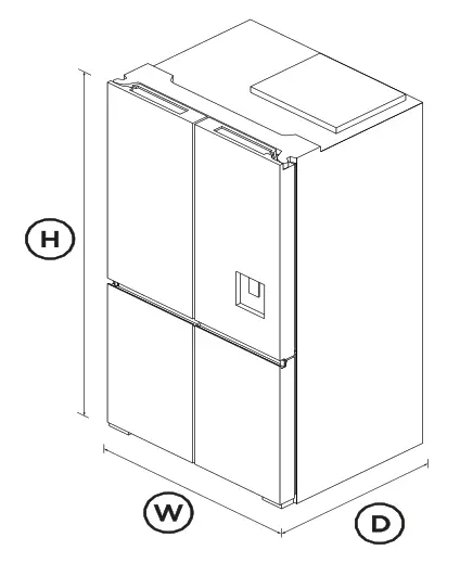 FISHER PAYKEL RF730QZUVB1 90.5cm Freestanding Quad Door Refrigerator Freezer - DIMENSIONS