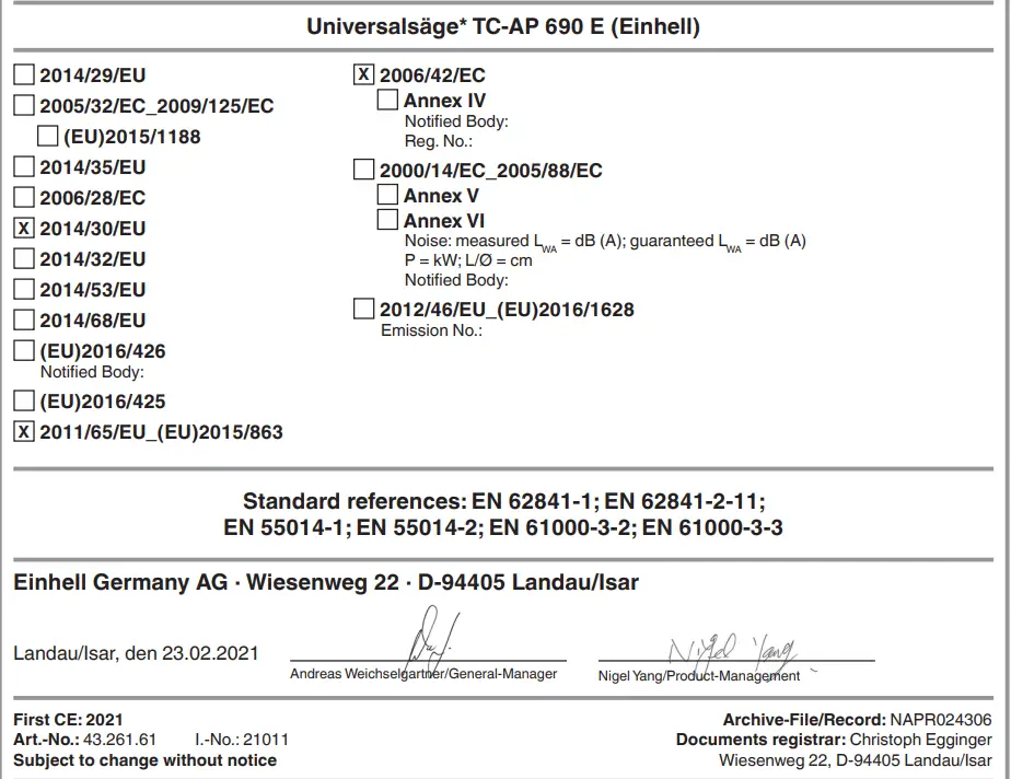 Einhell TC-AP 690 E Universal Cordless Saw fig 4