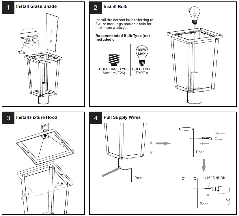 QUOIZEL STNL9009MB Stoneleigh 1-Light Mottled Black Outdoor Post Lantern 4
