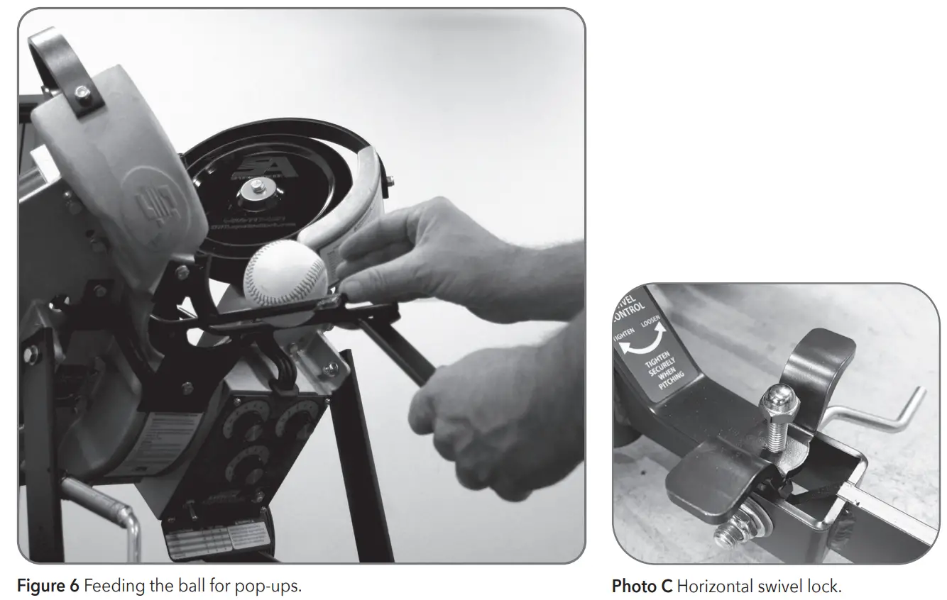 Figure 6 Feeding the ball for pop-ups / Photo C Horizontal swivel lock.