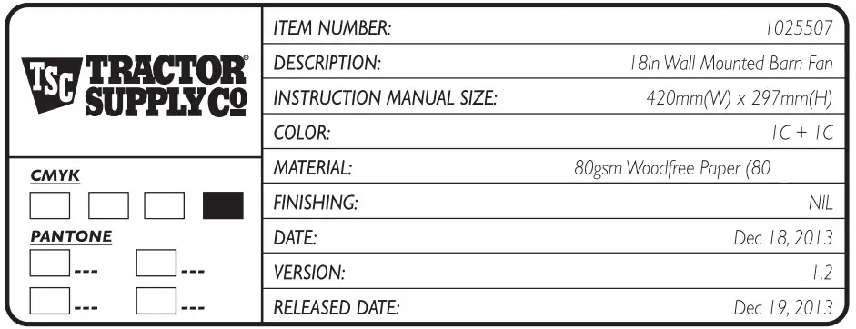 COUNTYLINE SFE-COUNTYLINE SFE-50045W-B 18 in. Wall Mounted Barn Fan -650045W-B 18 in. Wall Mounted Barn Fan -6
