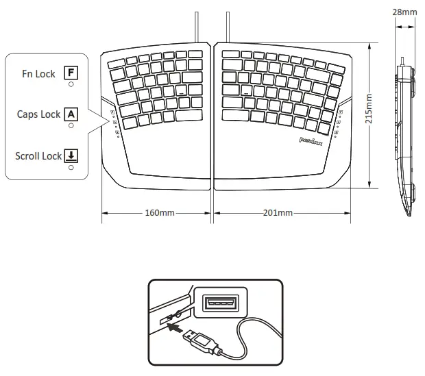 perixx PERIBOARD 524 Wired Mini Membrane Ergonomic Keyboard - fig