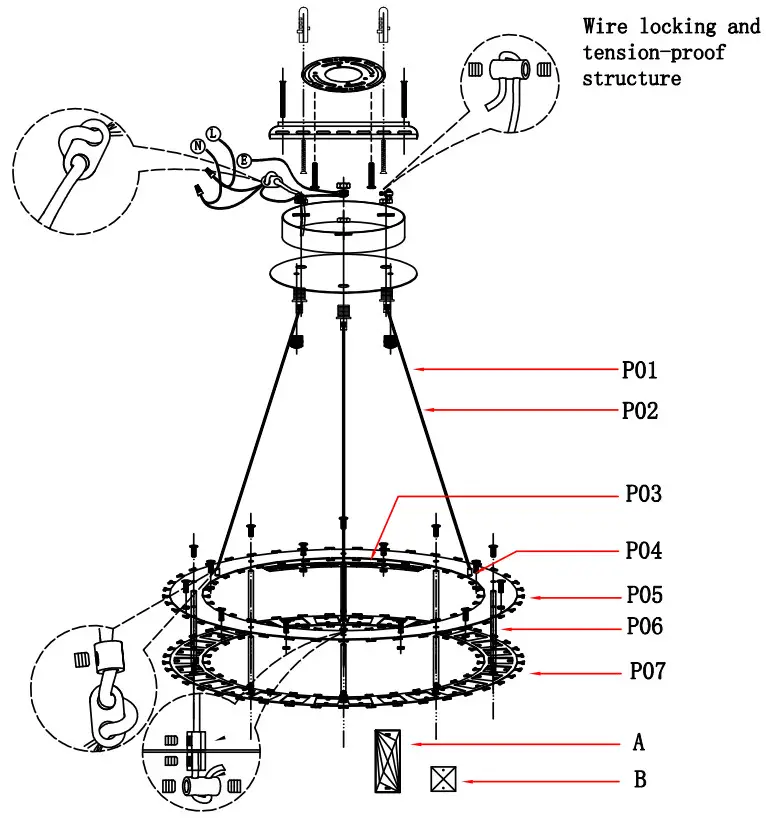 ELEGANT 3503D26G 1 Light 26 inch Gold Pendant Ceiling Light - Assembly Diagram
