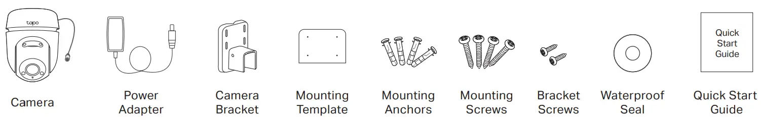 tp-link Tapo C500 Outdoor Pan or Tilt Security WiFi Camera - Package Contents