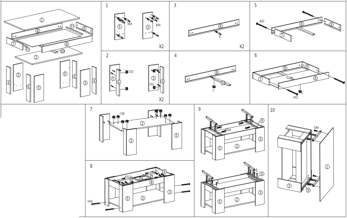 JAXSUNNY HG61H0172 Modern Dark Walnut Lift Top Coffee Table 2