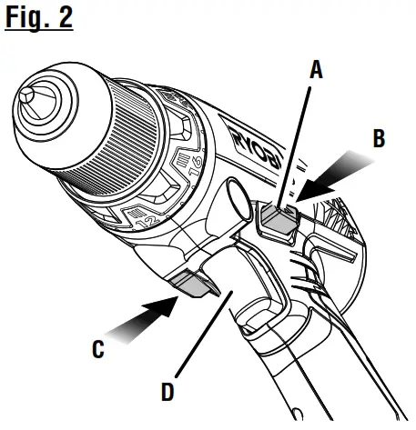 RYOBI 18 Volt Hammer Drill P214 - Fig 2