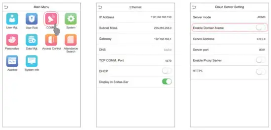 ZKTeco ProFace X Body Temperature and Facial Recognition - Ethernet and Cloud Server Settings