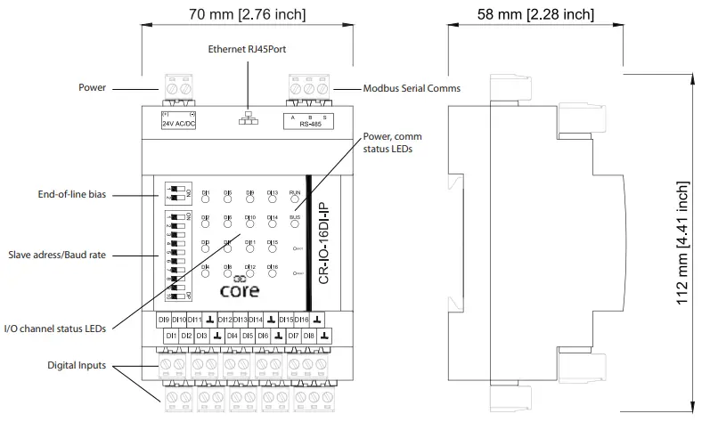 innon Core IO CR IO 16DI 16 Point Modbus Input or Output Module - HARDWARE