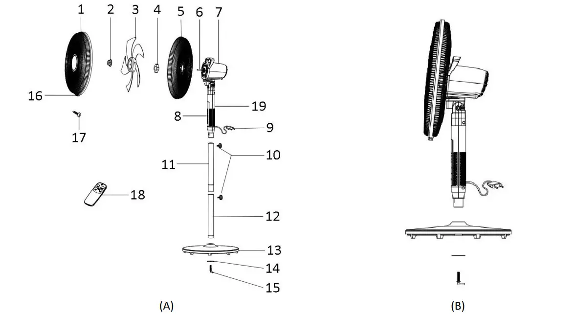 emerio FN-126821 Portable Stand Fan - Parts