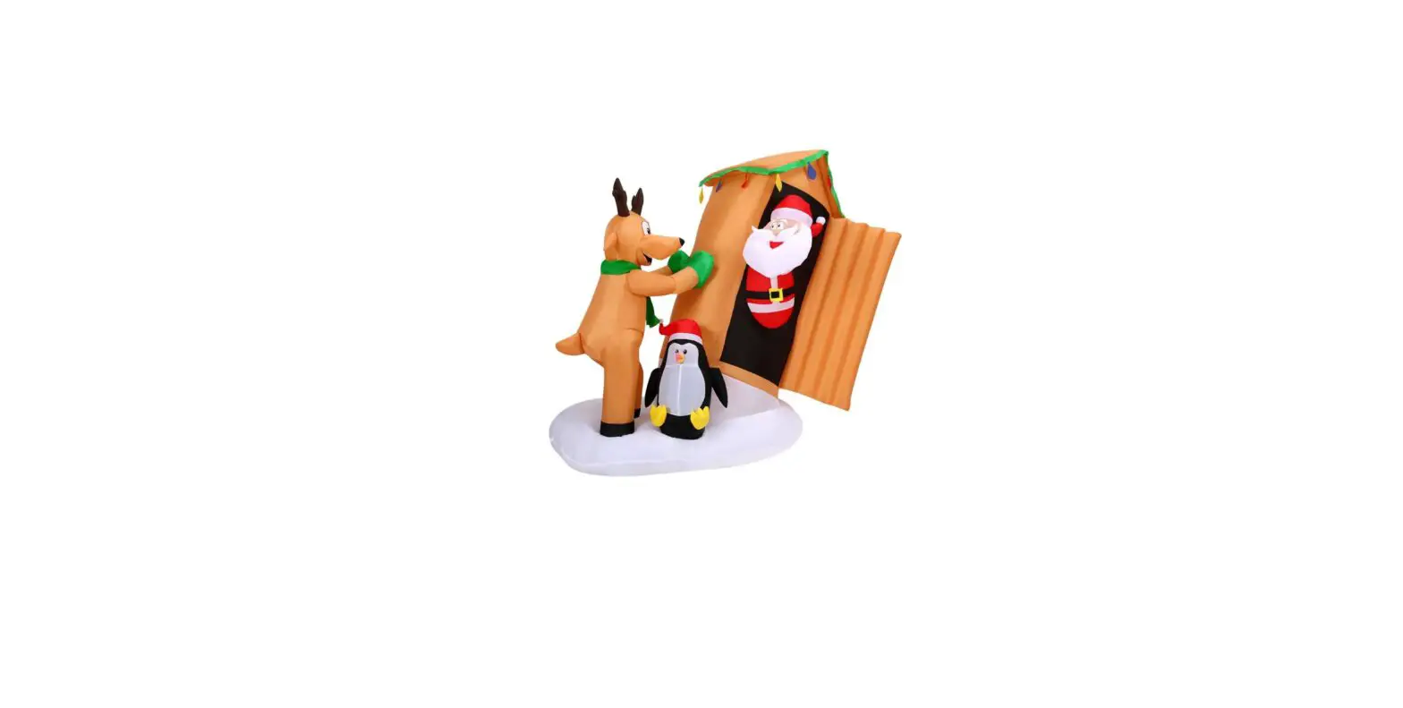 Pool Warehouse Christmas Time 4ft Inflatable Santa In Outhouse With Lights Installation Guide