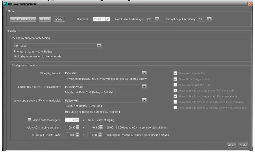 PowerWalker Solar Inverter Svn 15 Kva On-Grid Charger 3 Phase - Default setting