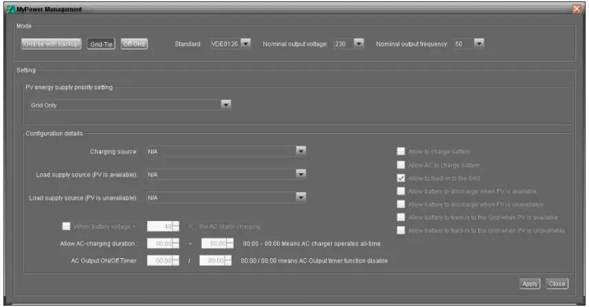 PowerWalker Solar Inverter Svn 15 Kva On-Grid Charger 3 Phase - operation mode