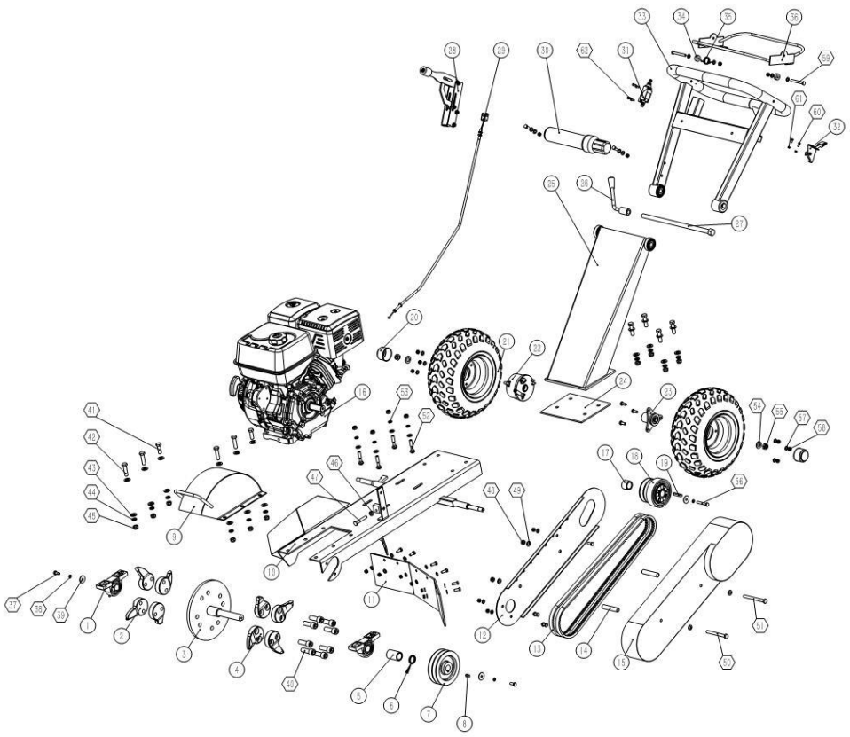 Crytec SGR1500 Rhino 15HP Petrol Stump Grinder - Exploded View